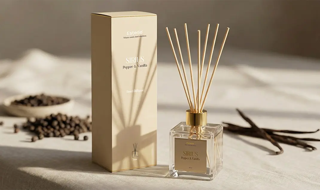 568_17504 Estelle SIRIUS Namų kvapas su lazdelėmis Pepper & Vanilla 200 ml 8x8x28 cm