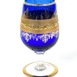 Aukso spalvos ornamentais dekoruota stiklinė taurelė su kojele 80 ml 5x5x9,5 cm