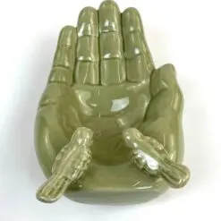 Keramikinis delno formos indas – lesykla su paukščių figūromis 24,5×14,5×9 cm