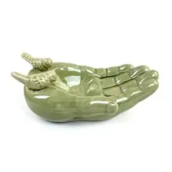 Keramikinis delno formos indas – lesykla su paukščių figūromis 24x14x9 cm