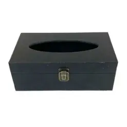 Medinė dėžutė popierinėms nosinaitėms, aptraukta eko oda ir tekstile 14,2x25x9,3 cm