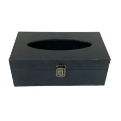 Medinė dėžutė popierinėms nosinaitėms, aptraukta eko oda ir tekstile 14,2x25x9,3 cm