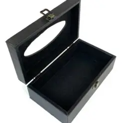 Medinė dėžutė popierinėms nosinaitėms, aptraukta eko oda ir tekstile 14,2x25x9,3 cm