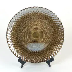Apvali stiklinė bronzos spalvos serviravimo lėkštė 32,5×32,5×2,5 cm