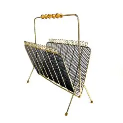 Vintažinė metalinė laikraštinė su bambukine rankena 18x44x43 cm
