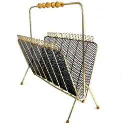 Vintažinė metalinė laikraštinė su bambukine rankena 18x44x43 cm