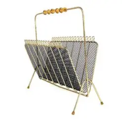 Vintažinė metalinė laikraštinė su bambukine rankena 18x44x43 cm