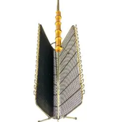 Vintažinė metalinė laikraštinė su bambukine rankena 18x44x43 cm