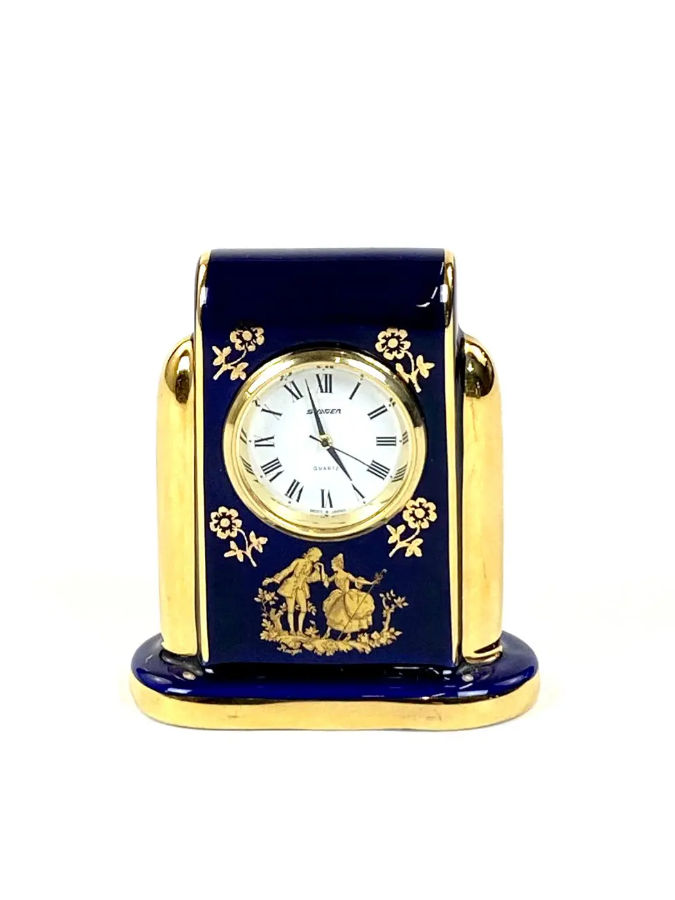 HB0780-pastatomi-laikrodziai-1 Staiger stalinis kvarcinis laikrodis porcelianiniame Legle Limoges rėme 3,5×7,5×8,5 cm