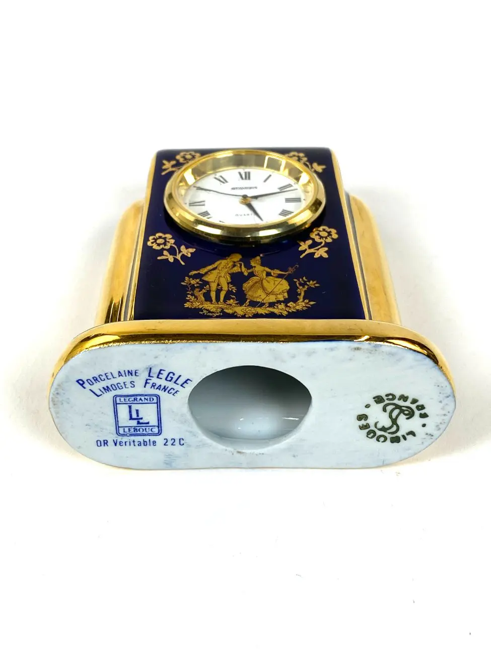 HB0780-pastatomi-laikrodziai-10 Staiger stalinis kvarcinis laikrodis porcelianiniame Legle Limoges rėme 3,5×7,5×8,5 cm