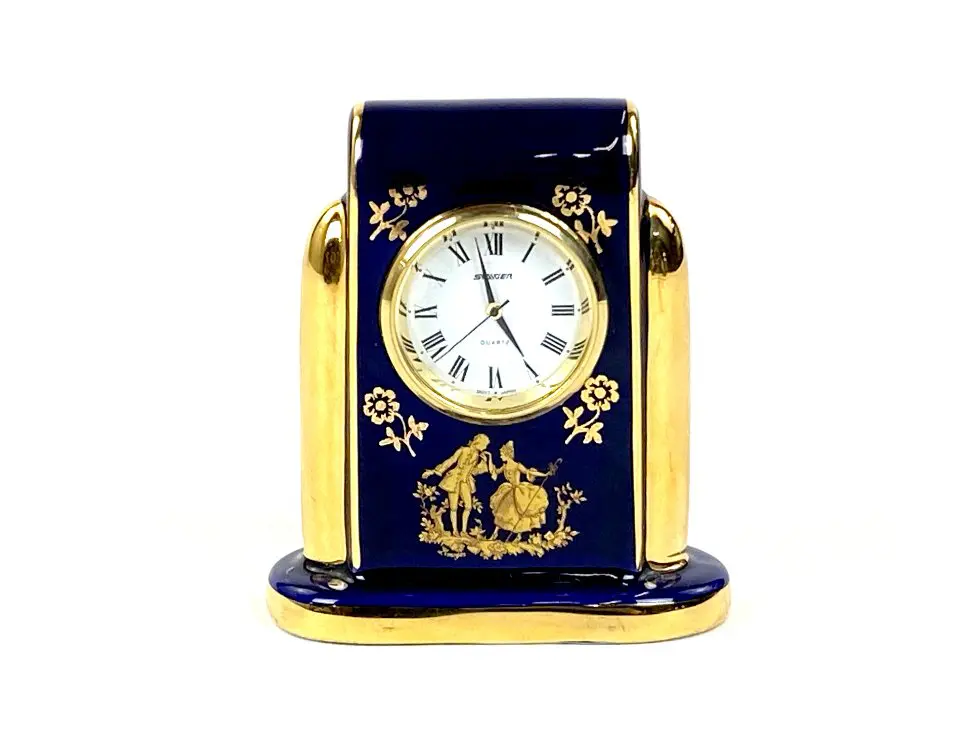 HB0780-pastatomi-laikrodziai-2 Staiger stalinis kvarcinis laikrodis porcelianiniame Legle Limoges rėme 3,5×7,5×8,5 cm