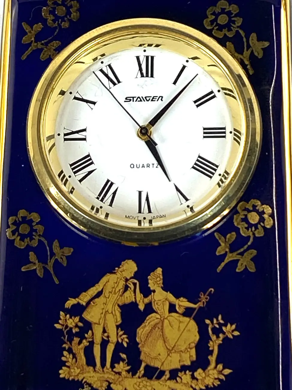 HB0780-pastatomi-laikrodziai-5 Staiger stalinis kvarcinis laikrodis porcelianiniame Legle Limoges rėme 3,5×7,5×8,5 cm