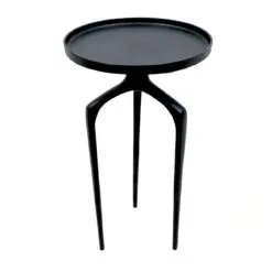 Metalinis juodos spalvos apvalus trikojis staliukas 34x34x60 cm