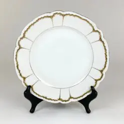 Porcelianinė Limoges tortinė su aukso spalvos apvadais 23,5x23,5x5,5 cm