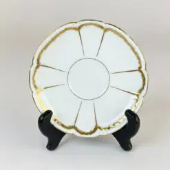 Porcelianinė Limoges lėkštutė po puodeliu su aukso spalvos apvadais 14,5x14,5x2 cm