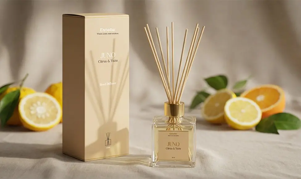 HB0801-namu-kvapai-0 Estelle JUNO Namų kvapas su lazdelėmis Citrus & Yuzu 200 ml 8x8x28 cm