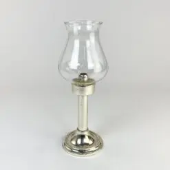 Vokiška metalinė BMF (Bayerische Metallwarenfabrik) žvakidė stikliniu gaubtu 11x11x31 cm