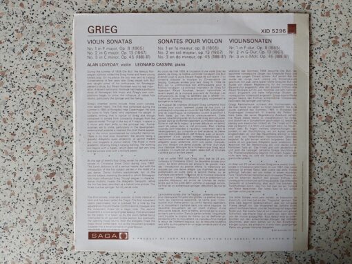 Grieg, Alan Loveday, Leonard Cassini – 1967 – 3 Sonatas For Violin And Piano