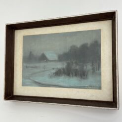 Ant popieriaus tapytas paveikslas vaizduojantis žiemą kaime