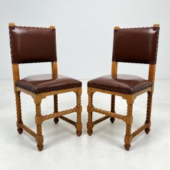 Ąžuolinės kėdės su oda. Komplektas 5 vnt. 42x45x101 cm