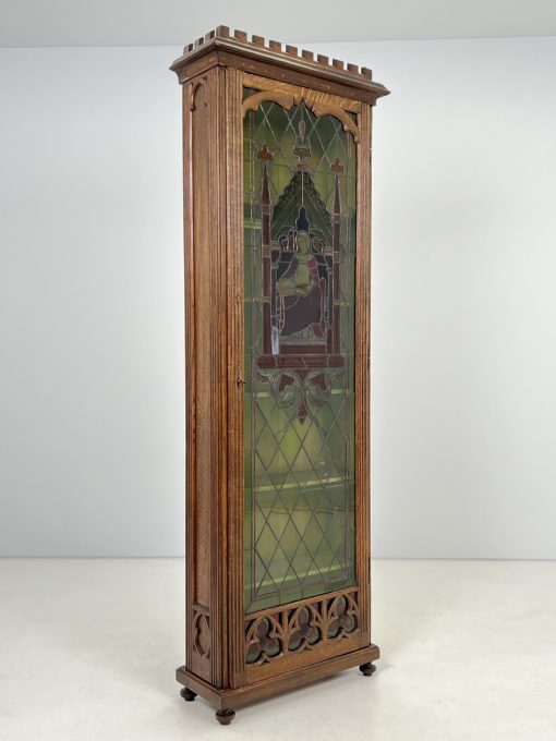 Senovinė XIX a. vitrina su rankų darbo vitražiniu stiklu 29x75x220 cm