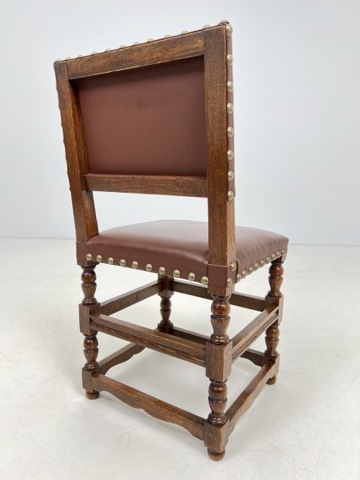 Ąžuolinės kėdės su oda 6 vnt. Komplektas 46x45x90 cm