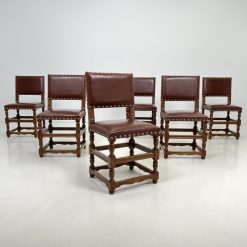 Ąžuolinės kėdės su oda 6 vnt. Komplektas 46x45x90 cm