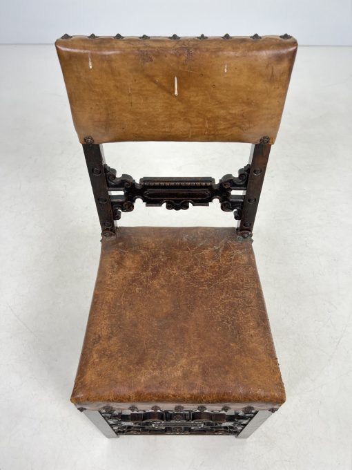 Senovinė kėdė su oda 47x45x98 cm