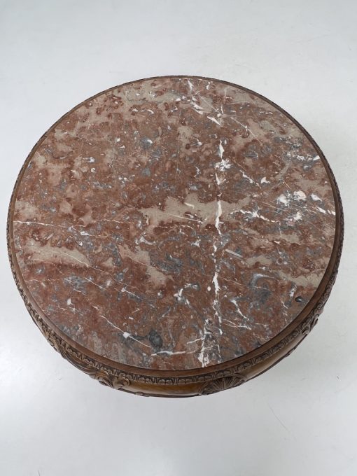Apvalus riešutmedžio staliukas su marmuru 81x81x49 cm