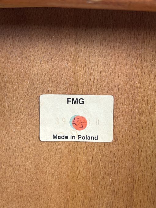 “FMG Poland” medinis krėslas su mėlynos spalvos eko odos sėdimąja dalimi 51x58x83 cm, 49 cm