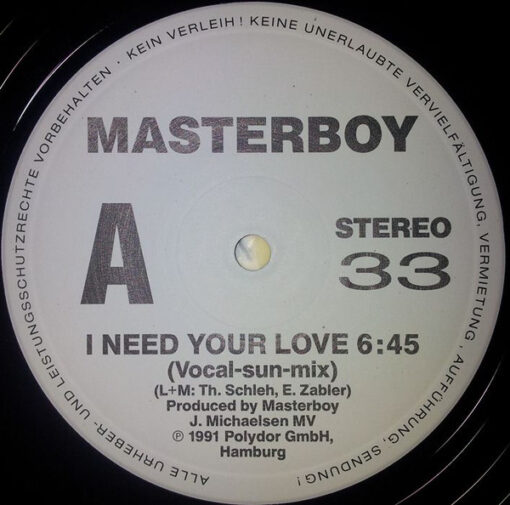Masterboy – 1991 – I Need Your Love [Maxi]