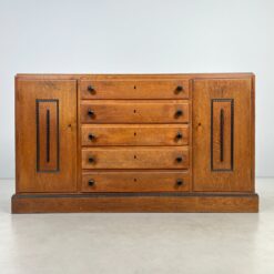 Art Deco stiliaus ąžuolinė dviejų durų ir penkių stalčių komoda 60x168x96 cm