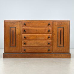 Art Deco stiliaus ąžuolinė dviejų durų ir penkių stalčių komoda 60x168x96 cm