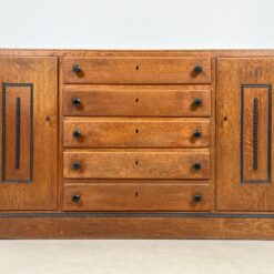 Art Deco stiliaus ąžuolinė dviejų durų ir penkių stalčių komoda 60x168x96 cm