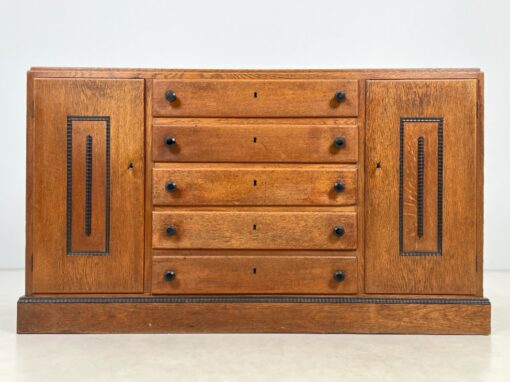 Art Deco stiliaus ąžuolinė dviejų durų ir penkių stalčių komoda 60x168x96 cm