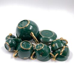 “I.C.A.P. Gualdo Tadino” keramikinis arbatos servizas 5 – iems asmenims (arbatinis (600 ml) 13x19x12 cm, cukrinė 8x12x8 cm, ąsotėlis (100 ml) 6x9x7 cm, 5 vnt. lėkštučių 11,5×11,5×1,5 cm, 5 vnt. puodelių (90 ml) 7,5x9x4 cm)