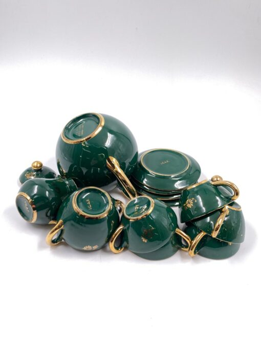 “I.C.A.P. Gualdo Tadino” keramikinis arbatos servizas 5 – iems asmenims (arbatinis (600 ml) 13x19x12 cm, cukrinė 8x12x8 cm, ąsotėlis (100 ml) 6x9x7 cm, 5 vnt. lėkštučių 11,5×11,5×1,5 cm, 5 vnt. puodelių (90 ml) 7,5x9x4 cm)