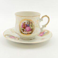 Porcelianinis "Krone Porzellan" puodelis (170 ml) 7x10x6,5 cm su lėkštute 13x13x2 cm