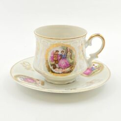 Porcelianinis “Krone Porzellan” puodelis (170 ml) 7x10x6,5 cm su lėkštute 13x13x2 cm