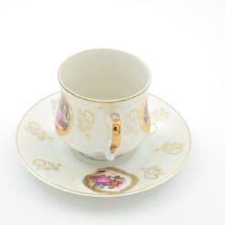 Porcelianinis “Krone Porzellan” puodelis (170 ml) 7x10x6,5 cm su lėkštute 13x13x2 cm