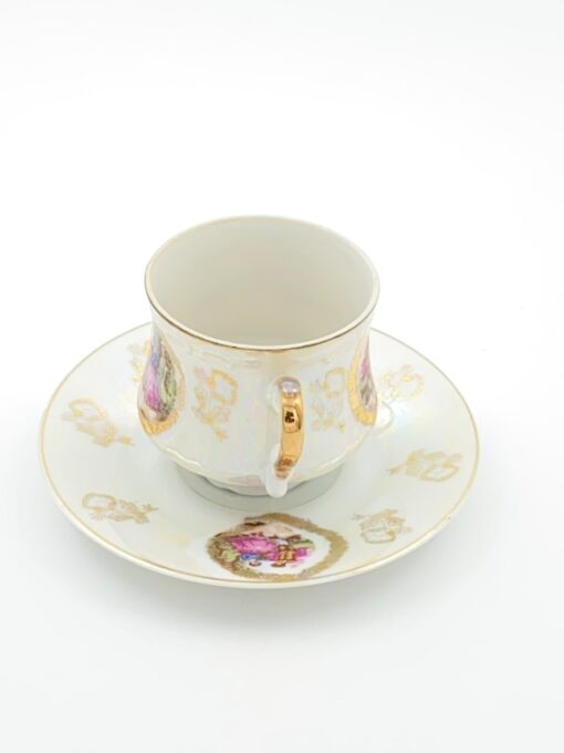 Porcelianinis “Krone Porzellan” puodelis (170 ml) 7x10x6,5 cm su lėkštute 13x13x2 cm