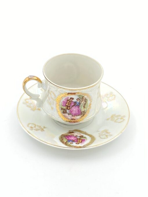 Porcelianinis “Krone Porzellan” puodelis (170 ml) 7x10x6,5 cm su lėkštute 13x13x2 cm