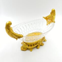 Stiklinis indas su aukso spalvos polirezino detalėmis 20x42x23 cm