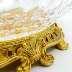 Stiklinis indas su aukso spalvos polirezino detalėmis 20x42x23 cm