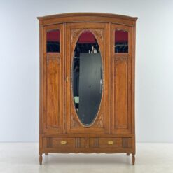 Art Deco stiliaus ąžuolinė vienų durų ir dviejų stalčių spinta su veidrodžiais 56x138x209 cm