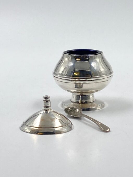 Sidabruoto metalo prieskoninė su šaukšteliu 6x8x8,5 cm