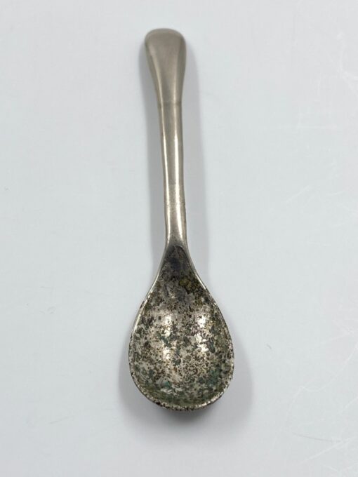 Sidabruoto metalo prieskoninė su šaukšteliu 6x8x8,5 cm