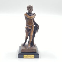 Bronzinė Merkurijaus statula ant medinio postamento 6,5×6,5×16 cm