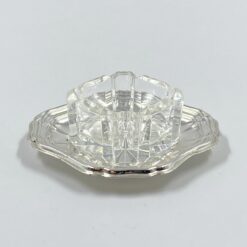 Stiklinis indelis su sidabruoto metalo padėkliuku 7,5x7,5x3 cm