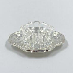 Stiklinis indelis su sidabruoto metalo padėkliuku 7,5×7,5×3 cm